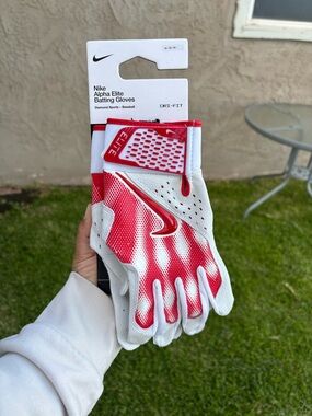 Nike Alpha Elite Baseball Batting Gloves Red/White Mens Size Medium New